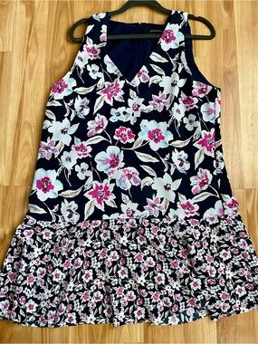 Banana Republic Navy Floral Dress with Pink & Light Blue Accents